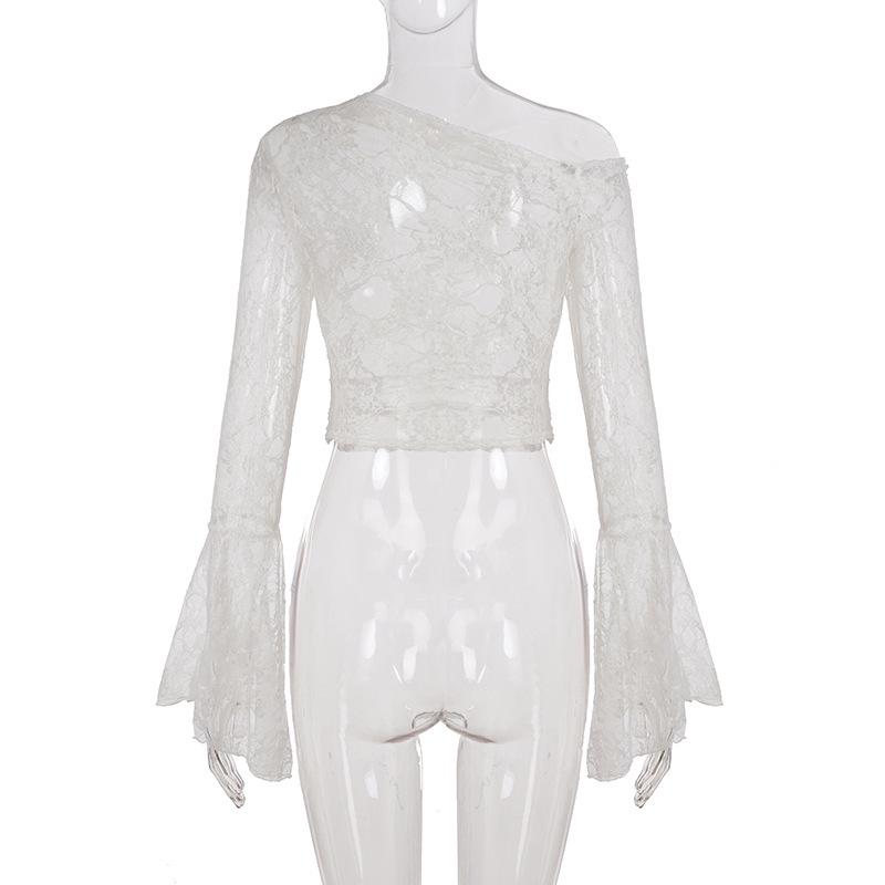 Elegant Lace Bell Sleeve Off-Shoulder Sheer Cover-Up