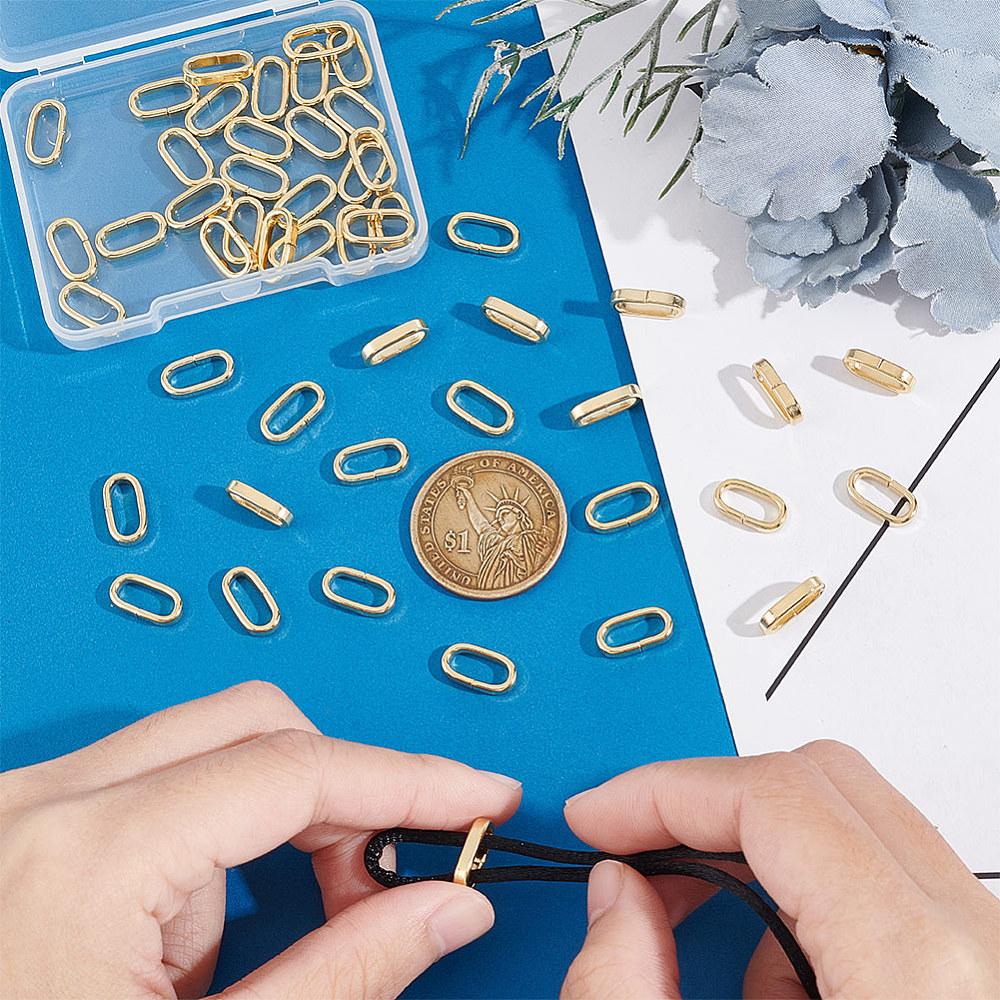 1box 50pcs 304 Stainless Steel Slide /Slider Beads For Leather Cord Bracelets Making Oval Golden 13x7x2.5mm Hole: 10.5x4.5mm