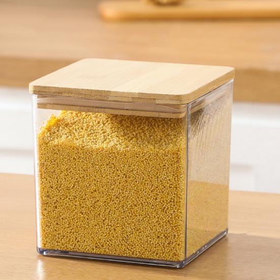 Large Square Flour Sugar Storage Container Airtight Plastic Food Jar with Wooden Lid for Flour Sugar Cookies Rice Coffee Beans Kitchen Pantry