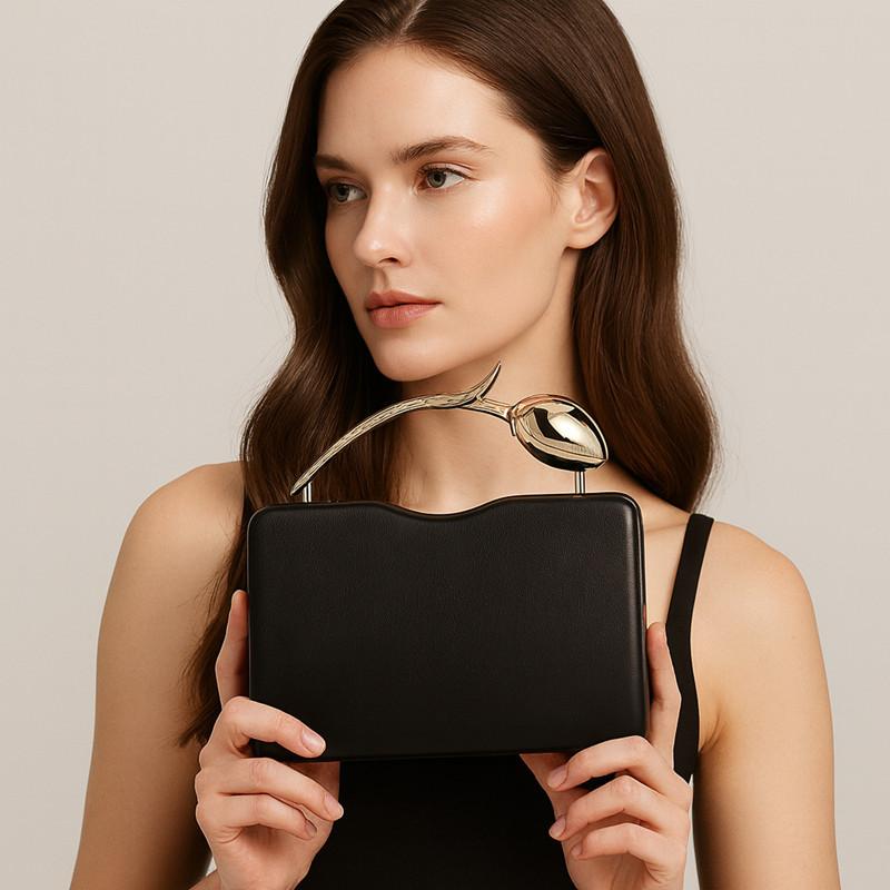 

2025 New Design Rose Shaped Handle Wedding Party Evening Clutch Bag Brand Luxury Purses And Handbags Elegant Dress Crossbody Bag чёрный