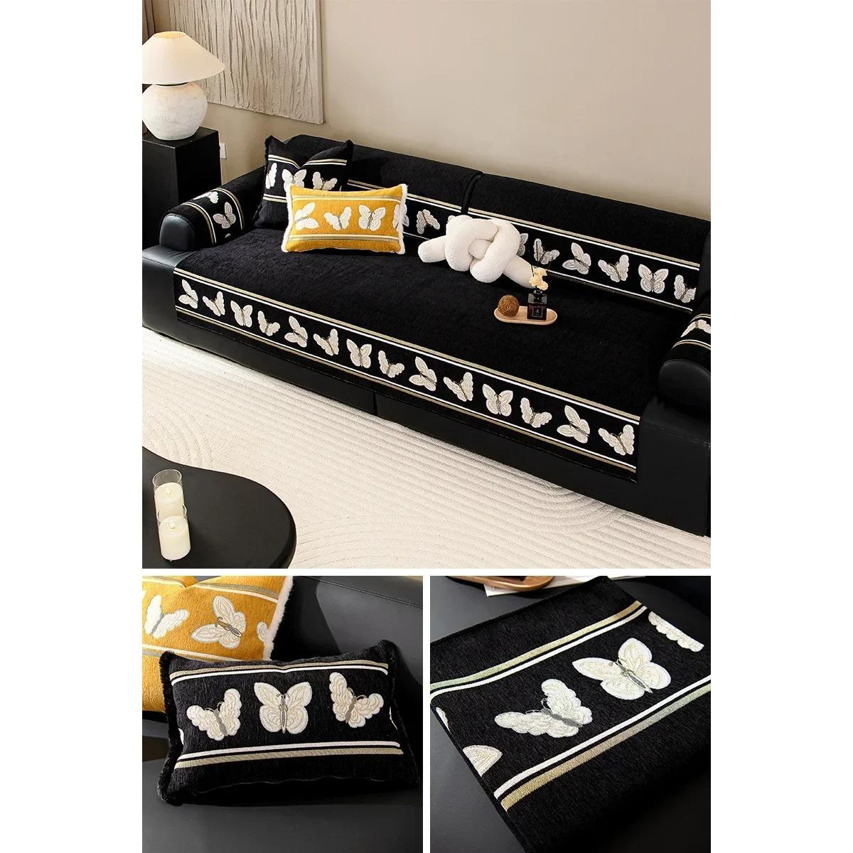 

Чехлы для диванов из жаккарда с бабочками, китайский коврик для дивана из синели, универсальный нескользящий коврик для дивана Four Seasons, однотонная подушка для дивана 70x70cm 1pcs