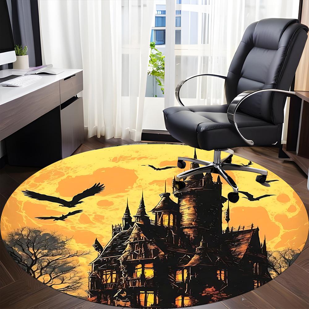 1PCHaunted Castle Office Round Area Rug,  Mat Suitable For Office, Under Office Chairs Bedroom Living Room Home Decor, Room Deco