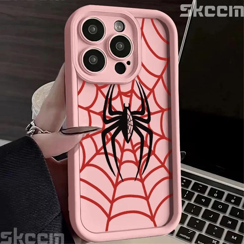Black Spider Web Soft TPU Phone Case For iPhone 16 15 14 Pro Max 13 12 11 XR X XS 7 8 16 Plus Matte Shockproof Cover