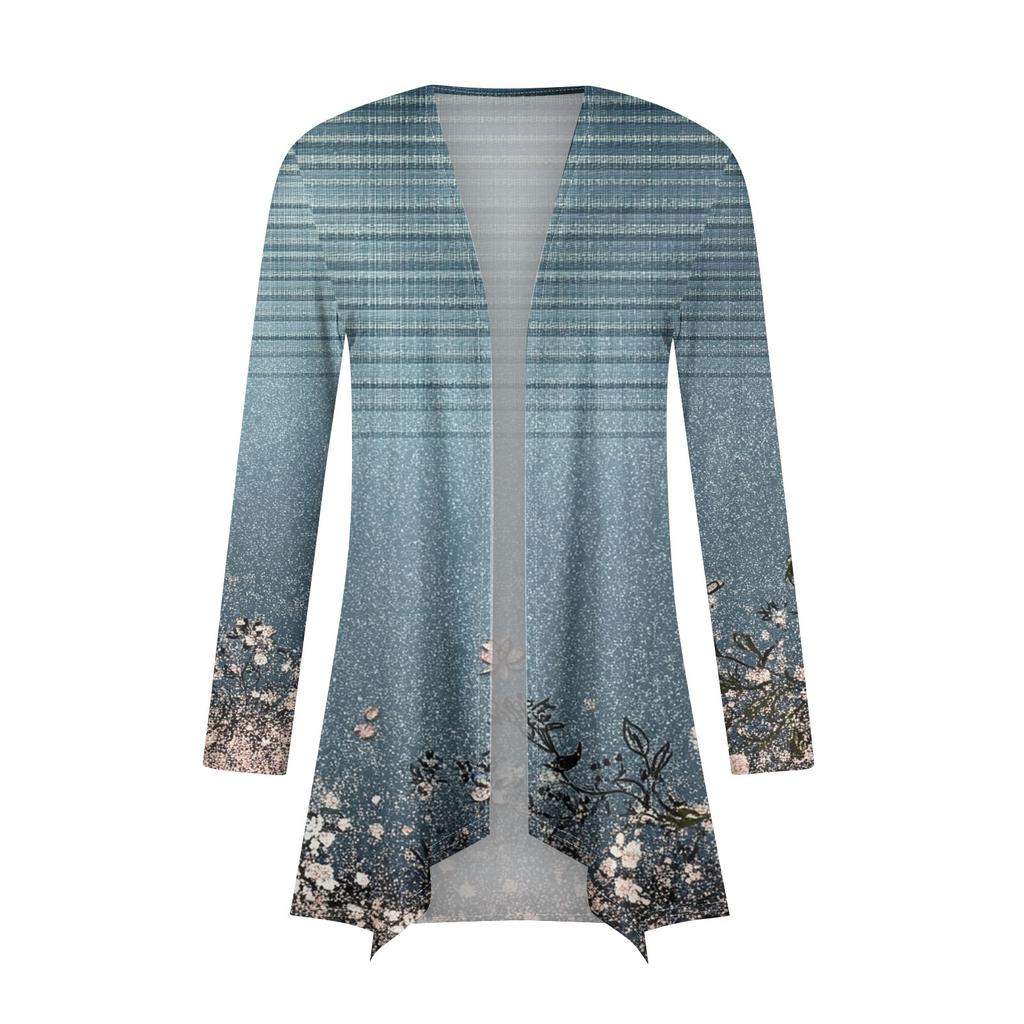 Women's Fashion Casual Vintage Floral Printed Mid-Length Cardigan Jacket