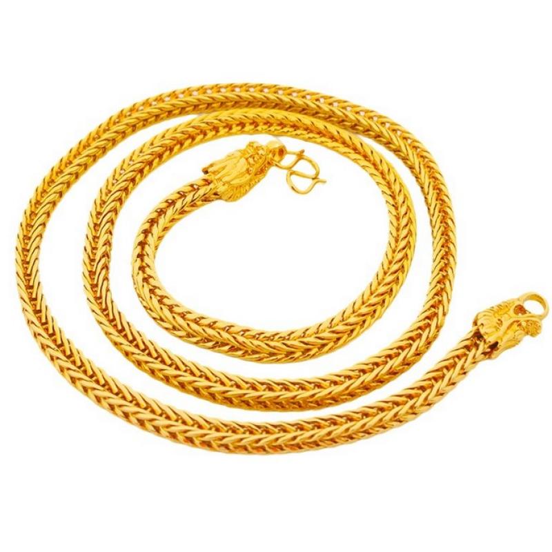 

Alloy Gold Plated Dragon Head And Tail Necklace Set 6mm Imitation Gold Square Link Neck Chain Jewelry Accessory