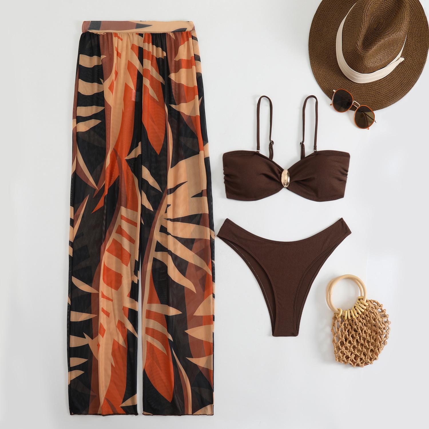 European and American Beach Resort Three-Piece Swimsuit Swimsuit Women s Bikini Bikini Swimsuit Set S