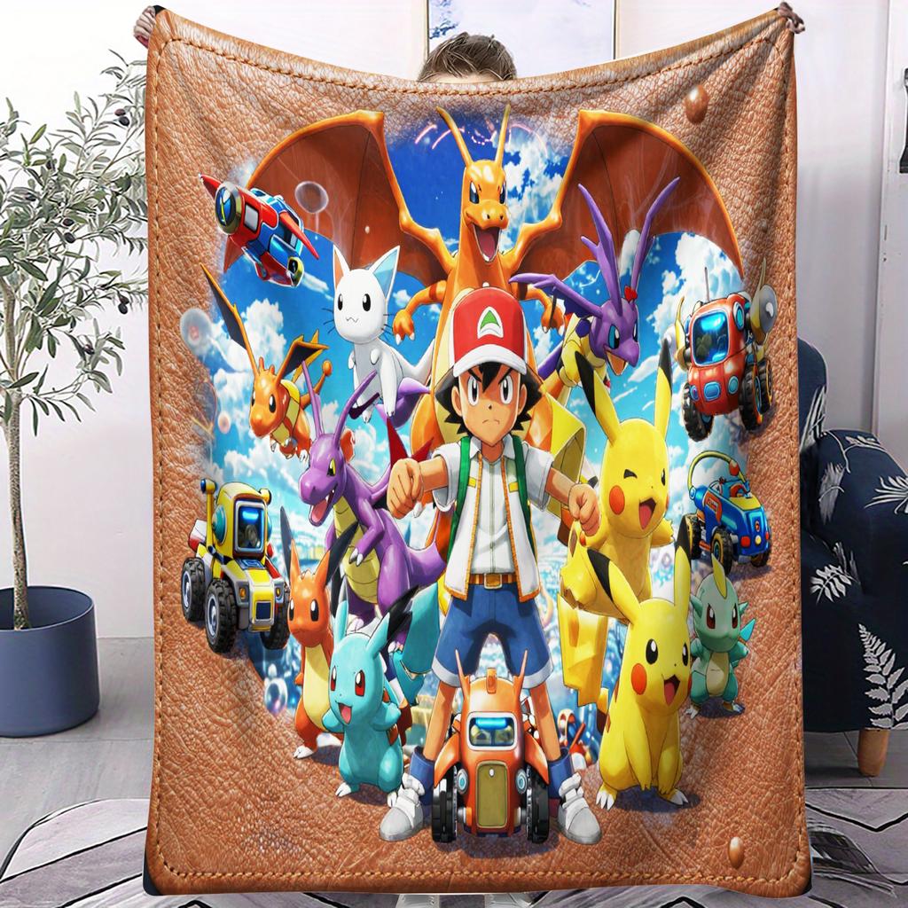 AnimePikachuThemed Soft Flannel Blanket For Office Travel Comfort Leisure Camp Multifunctional Universal Blanket Fan Gift
