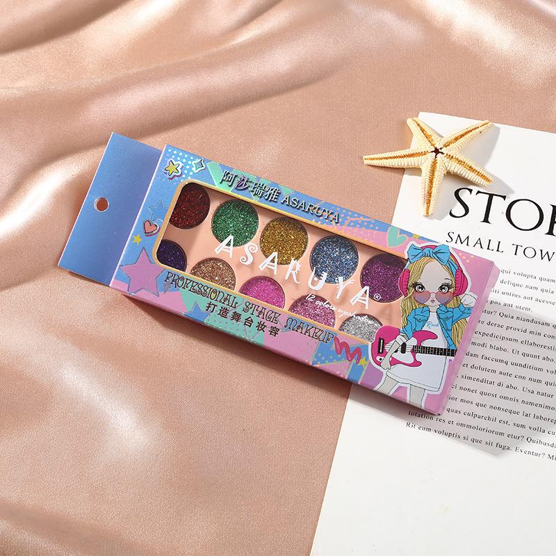 12-Color Glitter & Pearlescent Eyeshadow Palette for Students and Stage Makeup