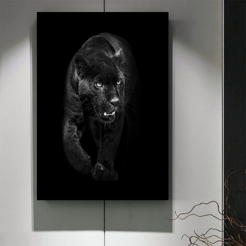 Cool Black Panther Wild Animal Staring Canvas Painting Wall Art Wild Cats Jaguar Pictures Posters for Living Room Decoration