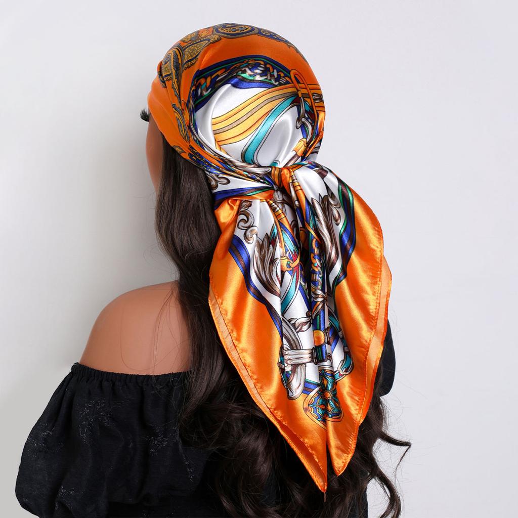 Hair Scarf Women Luxury  Square Silk Foulard Satin Bandana Summer Soft Neckerchief Hijab Head Scarves For Ladies