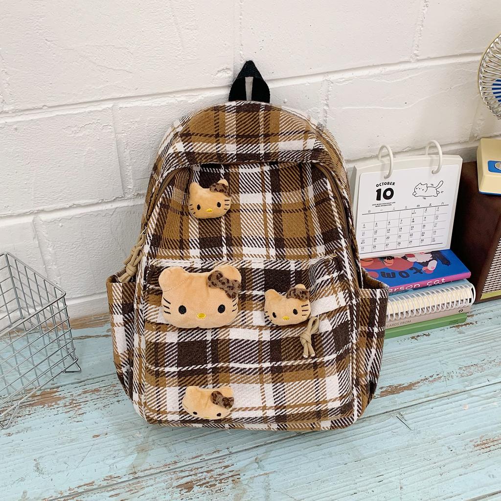 Schultasche Japanischer Stil Herbst und Winter Retro Karomuster Schultasche weiblich, Koreanische Version High-School-Schüler Mittelstufen-Schüler Rucksack