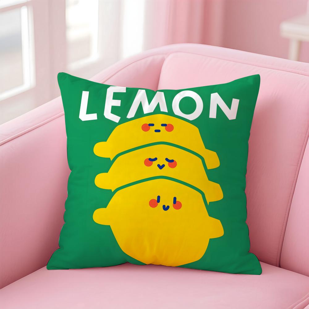 Cute Anime Fruit Illustration Cushion Cover Pillow Case Soft Friendly Fabric Concealed Zipper