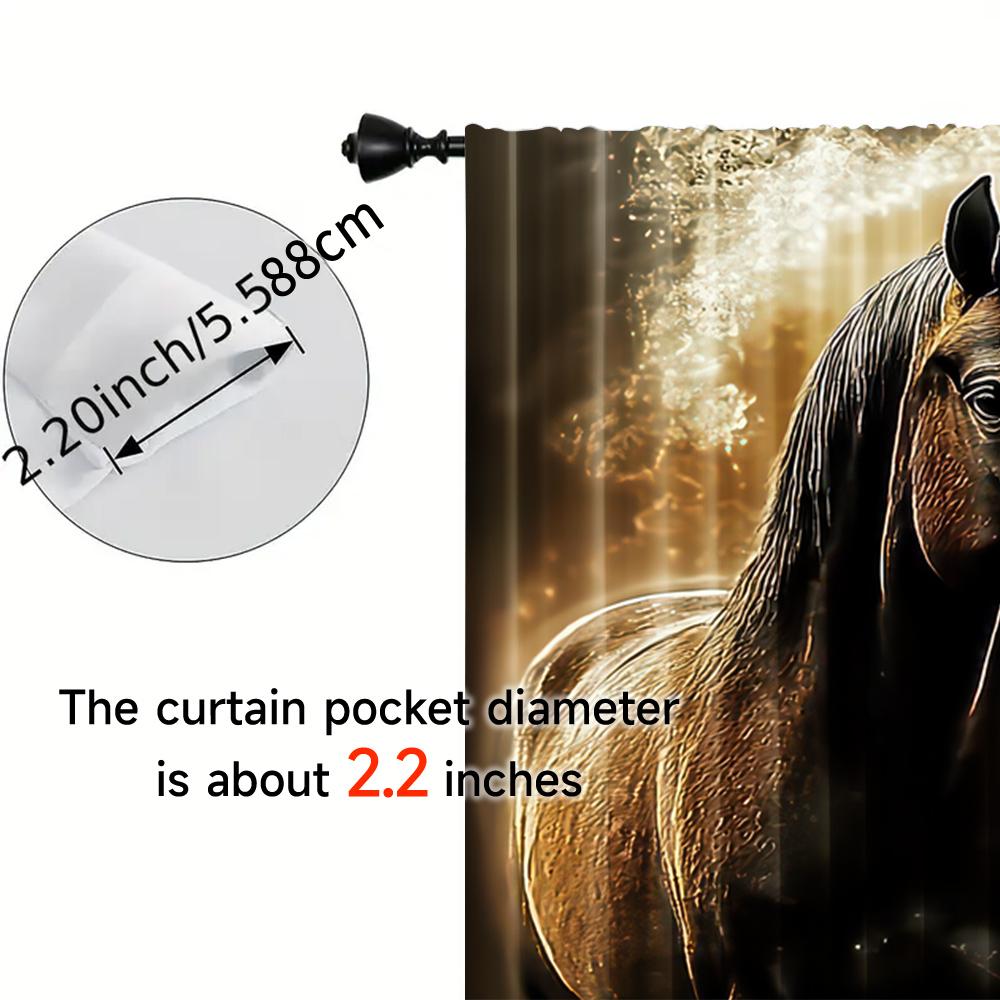 Set Of 2 Artistic Flat Printing Curtain Dual Horses Golden Image Versatile Durable Polyester Without Electricity Birthday Party Made