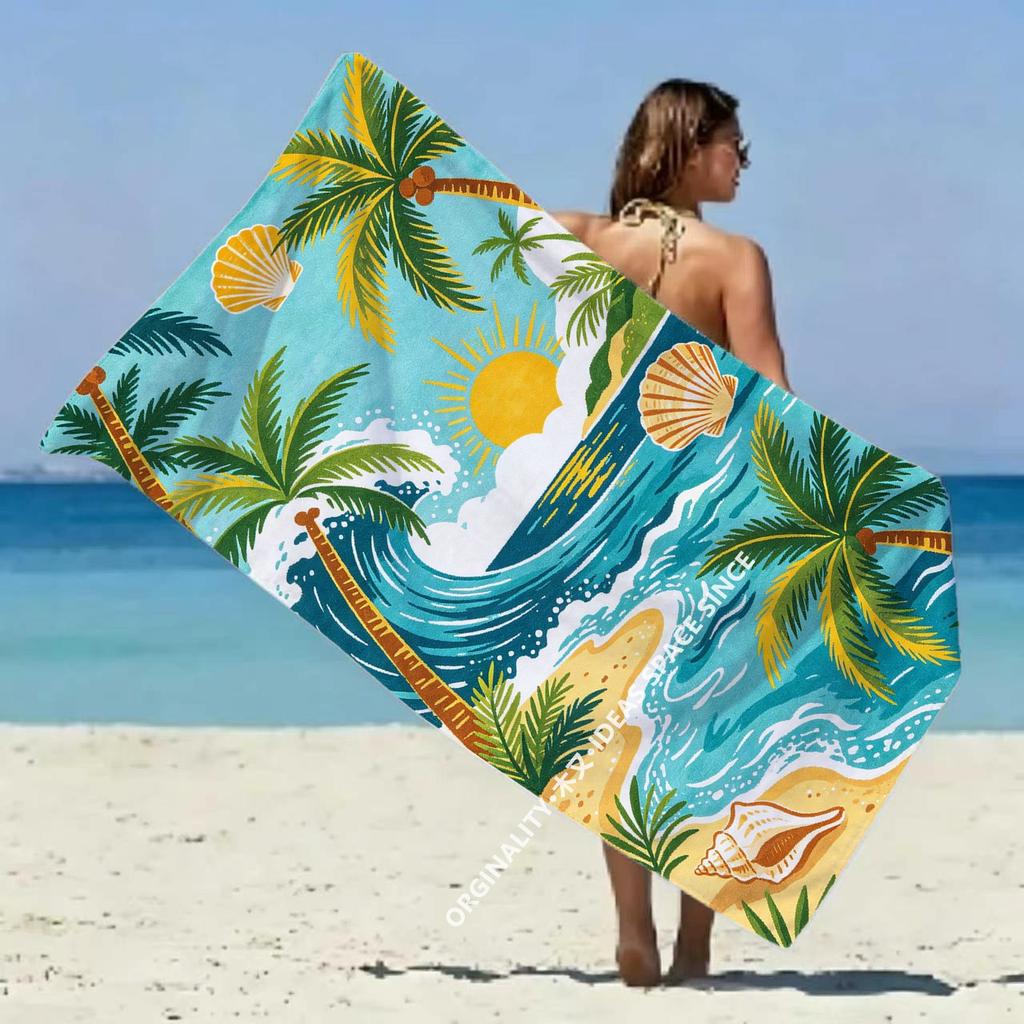 Tropical Palm Beach Sunset Towel Patterned Sunscreen And Windproof Suitable For Swimming Pool Camping Travel