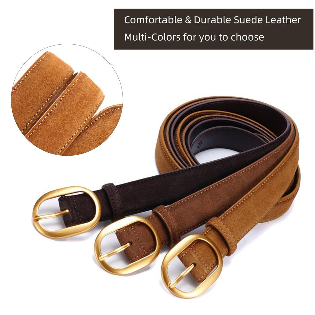 Fashion Women Skinny Belts Vintage Suede Cowhide Belt Gold Buckle Genuine Leather Belts Ladies Dress Coat Decoration Waistband