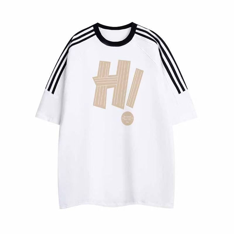 

Heavy cotton three-bar round neck American couple short-sleeved women s summer trendy casual top loose round neck t-shirt 3XL