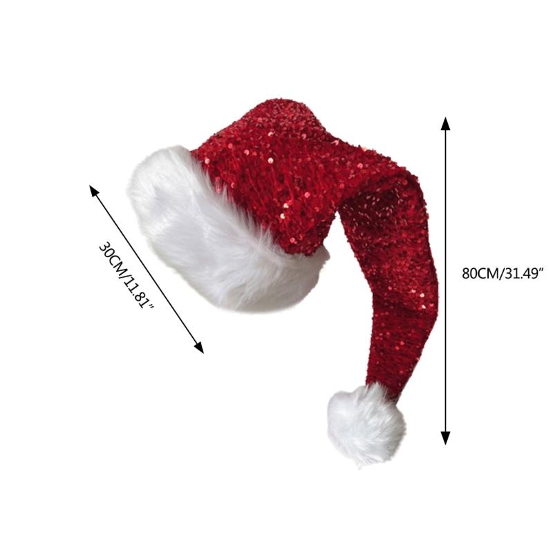 Adult Santa Hat with Sequins Thicken Plush for Holiday Comfort Liner Christmas New Year Symbol Cap with White Brim