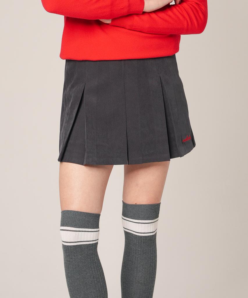 Mongbirdy Golf Soft Touch Warm Pleats Soft Brushed Embroidery Pleated Skirt_D.Grey