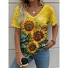 Blumen Damen V-Ausschnitt T-Shirt Sommer Outdoor Lässig Kurzarm Tops Mode 3D-Druck Trendig Übergröße Damenbekleidung