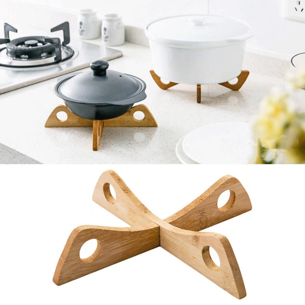 Hanging Pot Rack Space-efficient Pot Organizer Bamboo Pot Holder Trivet Set for Hot Dishes Pans Teapots Heat-resistant for Bowls