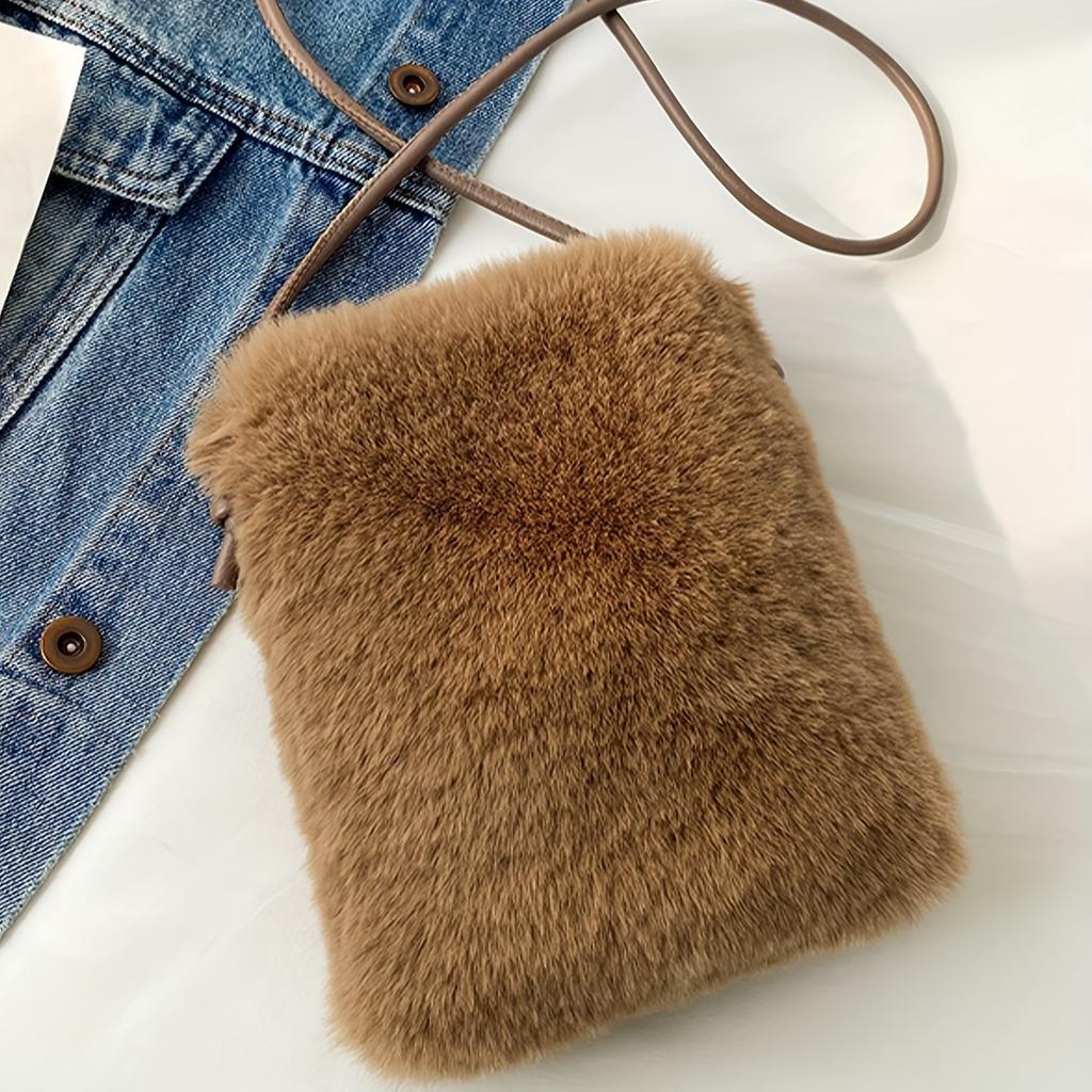 Chic Solid Color Plush Crossbody Bag Soft Foldable & Detachable Strap Perfect for Women's Shopping & Casual Holiday Parties Ideal Christmas Gift