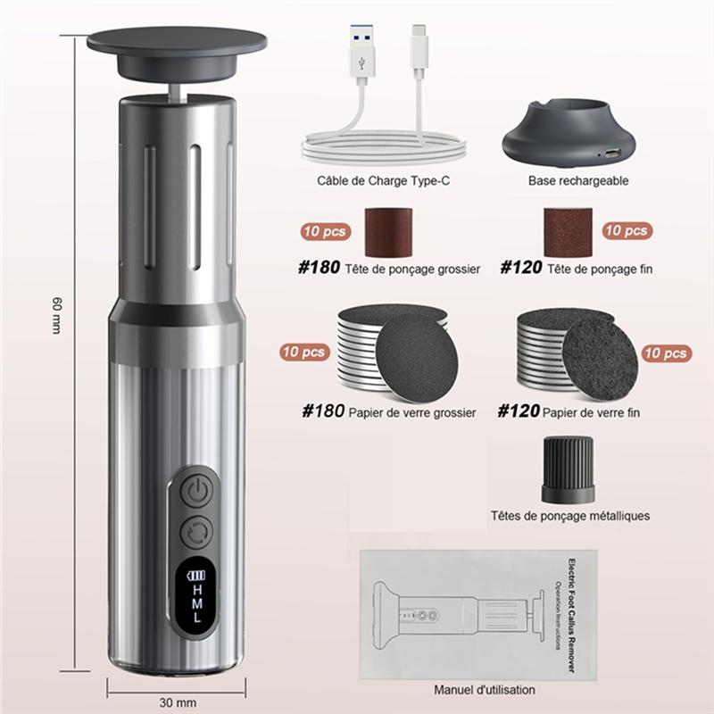 A65T-Electric Callus Remover Foot Filer Kit Cordless 6 Speeds Charing Dock For Women Men