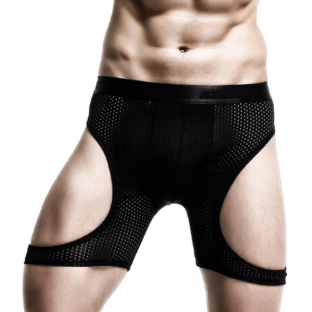 Men's Sports Running Underwear Anti-Wear Leg Ice Wire Hollowed Out Boxer Pants Extended Tight Boxer Pants