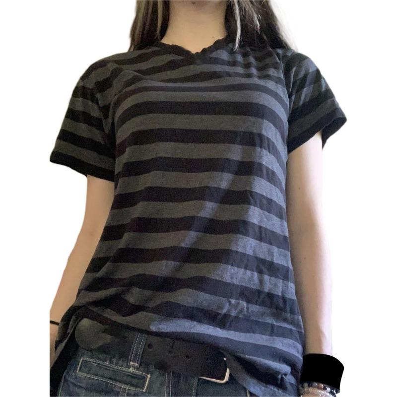T-shirt Estiva da Donna a Maniche Corte con Stampa a Strisce Americane, Maglietta da Ragazza Girocollo, T-shirt da Donna per Sport all'Aperto