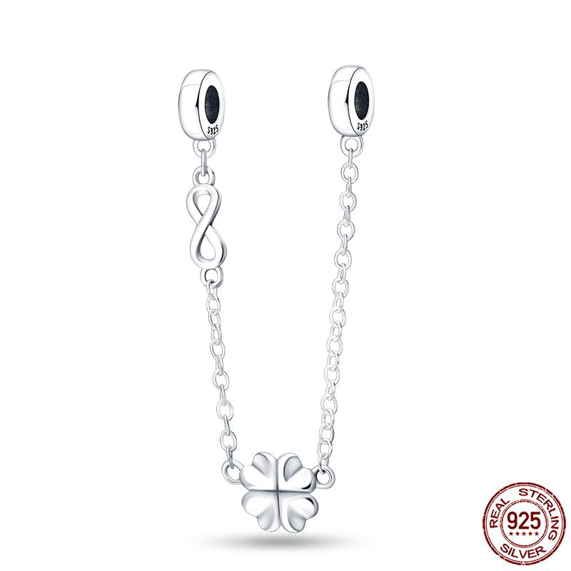 Real 925 Silver Stars & Moon Sunflower Safety Chains Spacer Beads Charms Fit Qikaola 925 Bracelets DIY Jewelry