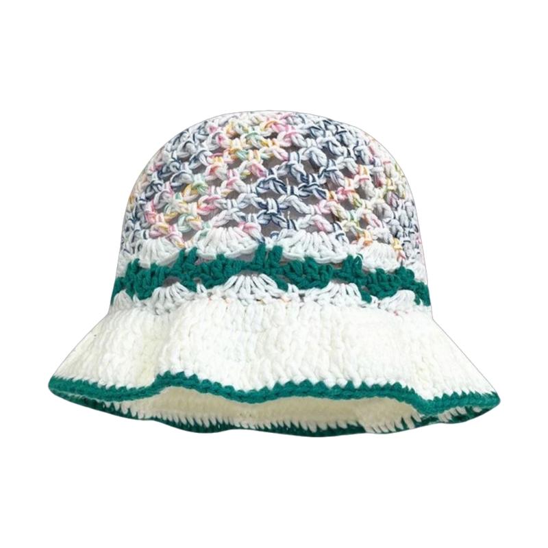 

Элегантная ручной работы красочная шляпа дышащая шляпа вязаная крючком шляпа праздничная ручной работы стильная шляпа рыбака темно-зеленого