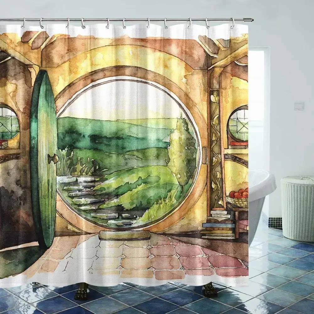 Midden-aarde Kaart Douchegordijn Bergen Vintage Kaart Badkamer Gordijnen Schatkaart Douchegordijn Waterdicht Badkamer Decoratie