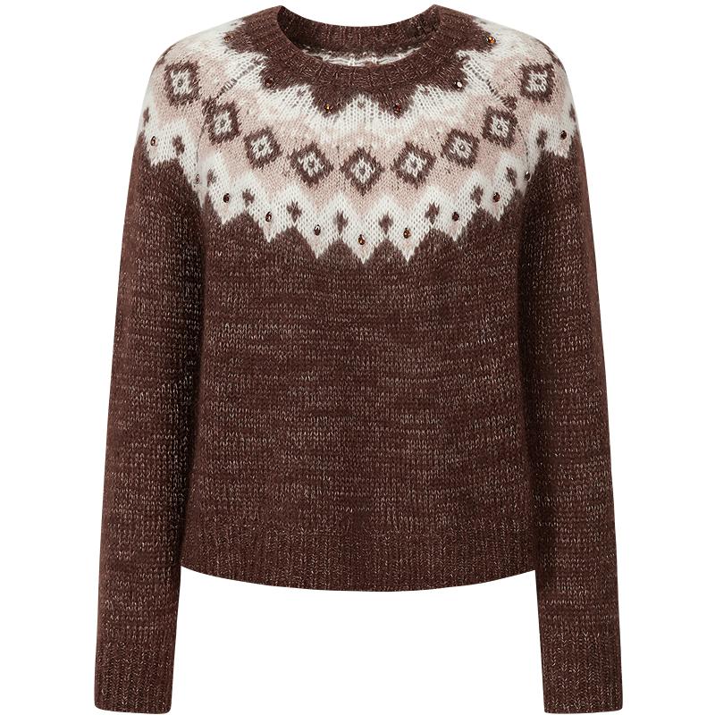 JOOOZE Ana Ko Vintage Fair Isle Jacquard Crew Neck Knit Sweater