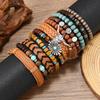 Sombrero Vaquero Retro Cabeza de Toro y Set de Pulsera de Cuero Tejida a Mano Multicapa (11 piezas) para hombres
