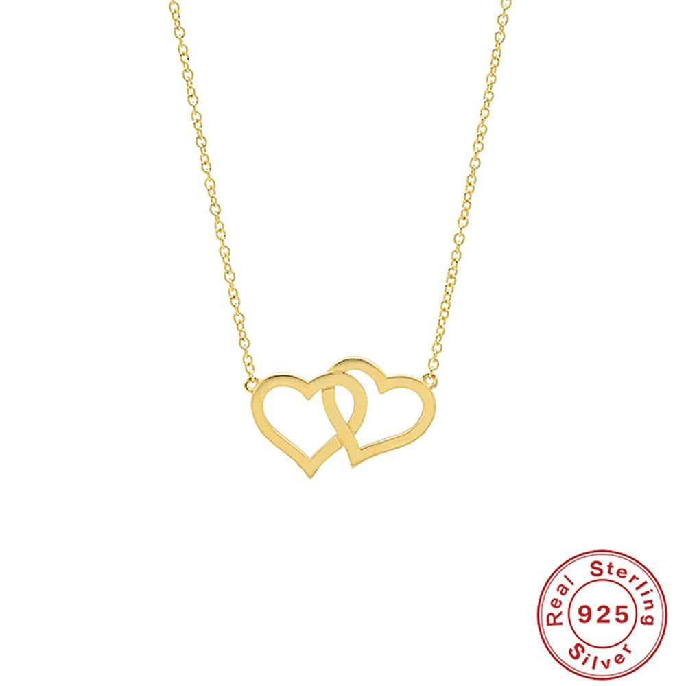 

S925 Sterling Silver Women S Collarbone Necklace, Heart-To-Heart Double Heart Necklace For Mom S Mother S Day Valentine S Day Gift 925 silver золотой