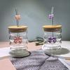 Bow Glass Cute Water Cup Cartoon Bow Glass Cup Striped Cute Doodle Coffee Mug Household Fruit Tea Lemonade Girls Gift