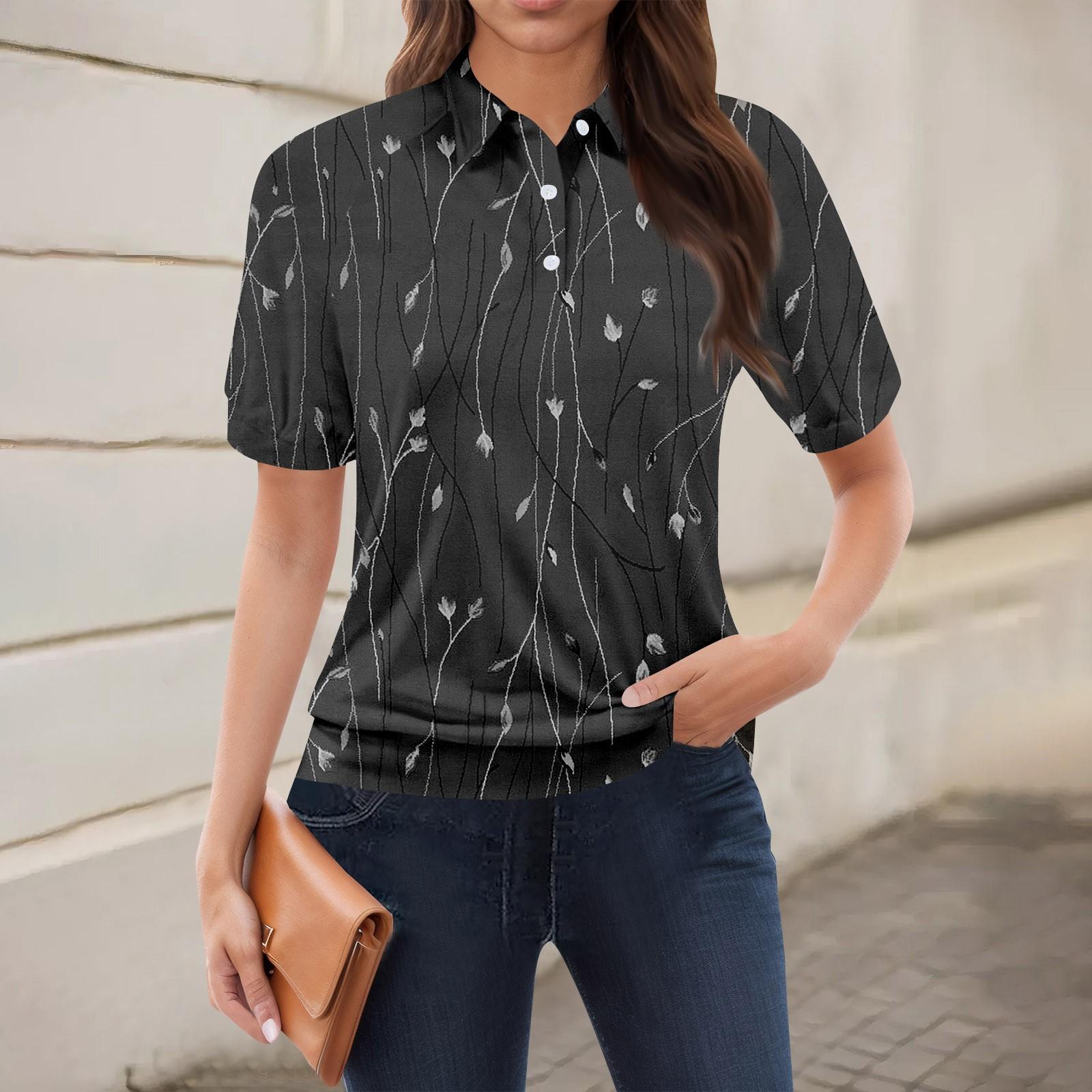 

Женская повседневная футболка с v-образным вырезом и коротким рукавом с цветочным принтом и декоративными пуговицами, топ XL