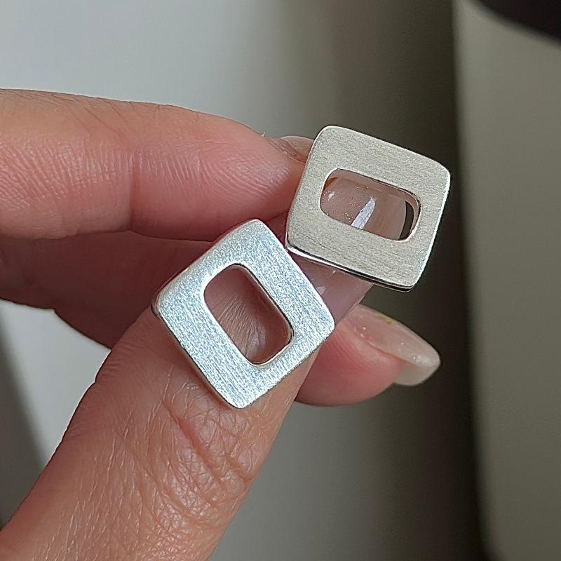 Design Sense Retro Square Brushed Earrings Wind Simple Ear Jewelry 925 silver