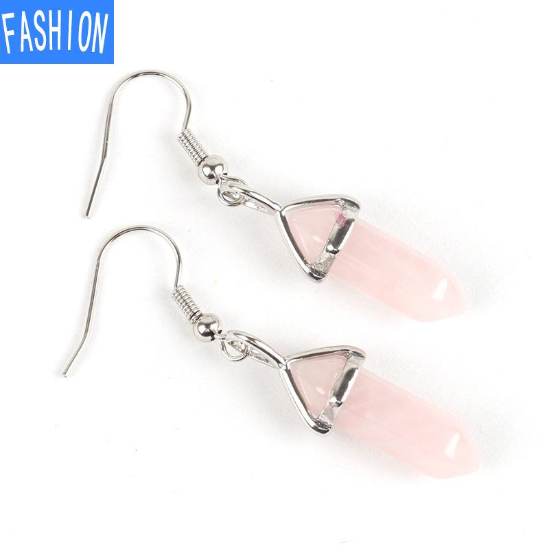 

Популярные классические серьги в Европе и Америке, подвеска из натуральных кристаллов с полудрагоценными камнями и шестиугольной призмой, серьги в форме пули rosequartz