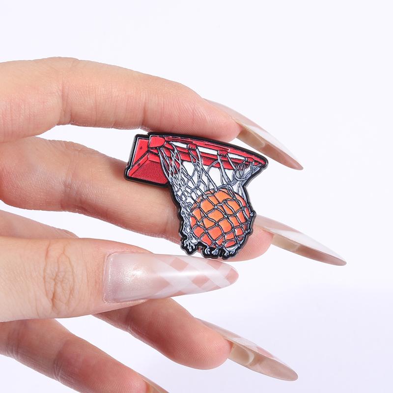 Perfect Shooting UV Printing Pins Cartoon Basketball Brooches Lapel Badges Fun Sports Jewelry Gift for Kids Friends