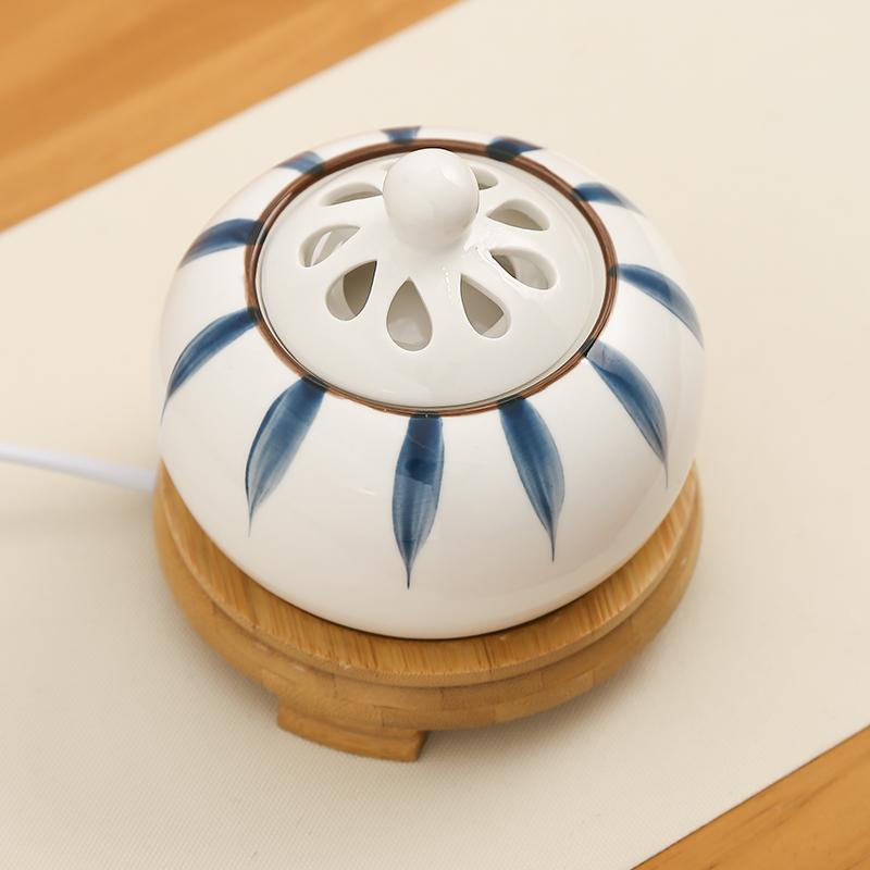 80°-230° Ceramics Plug-in OUDH Woodchip Incense Burner Paint Leaf Timed 110v/220v Sandalwood Essential Oil Fragrant Stove