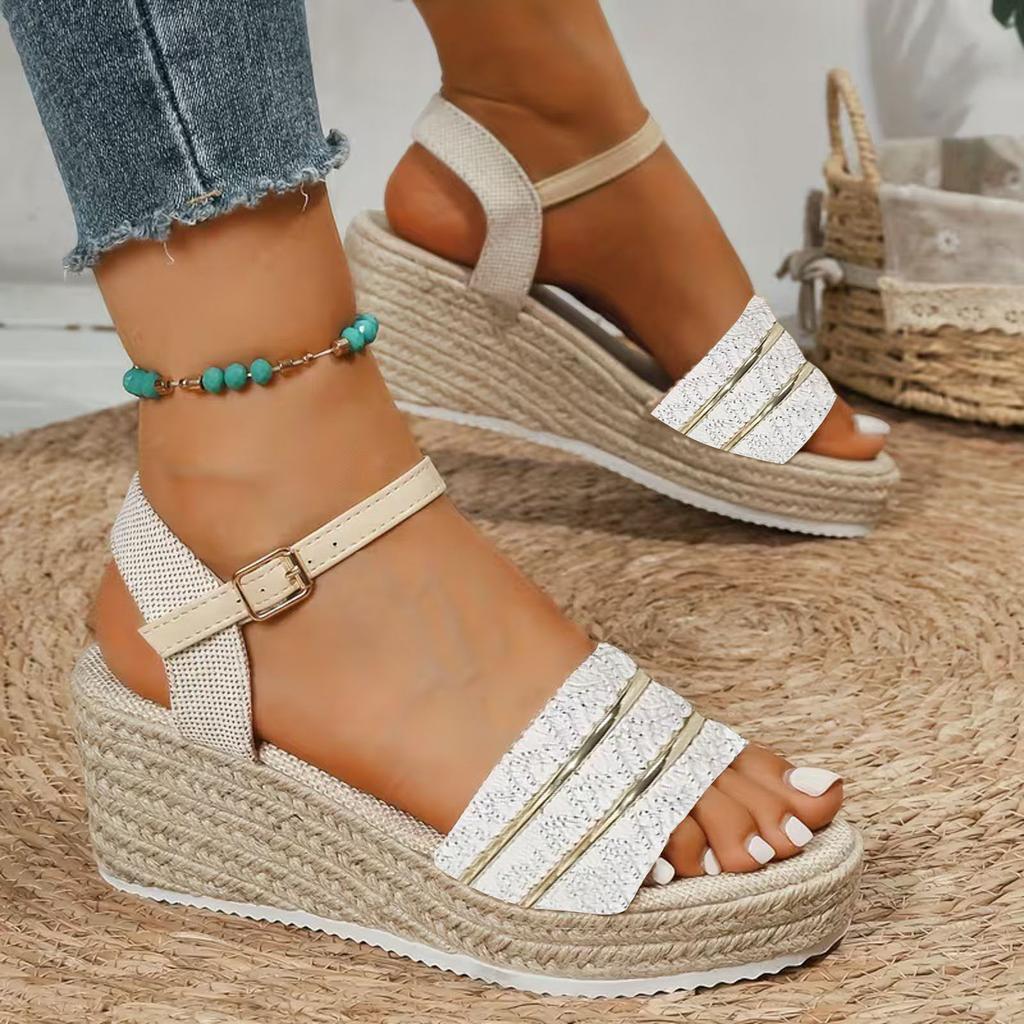 Women'S Wedge Heel Platform Woven Sandals With Strap Open Toe Soft Sole Women Summer Sandals With Heels Women'S Heeled Sandals