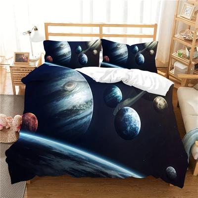 2/3-delige Dekbedovertrekset van Polyester (1*Dekbedovertrek + 1/2*Kussensloop, Zonder Vulling), 3D Ruimte Planeet Print Beddengoed Set In Bed Thuis