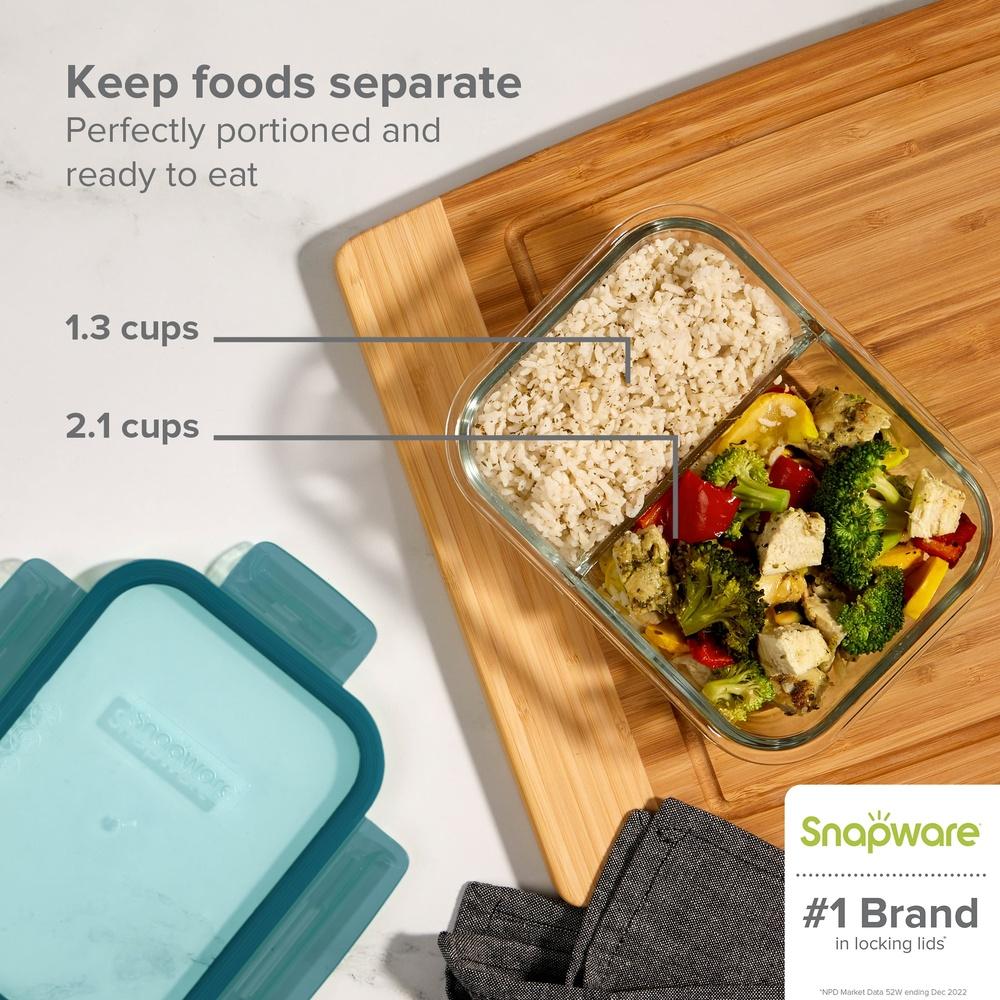 Meal Prep Glass Storage Container 4-Cup Divided Airtight Leakproof Microwave Dishwasher Safe Food Organizer with Lid