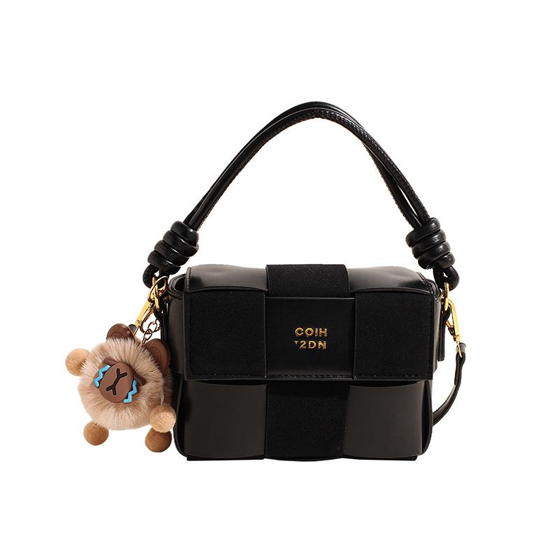 

Hand carry retro fashion woven bag women s autumn and winter new trend versatile small square bag casual shoulder messenger bag чёрный