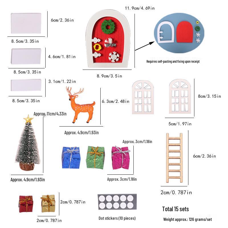 Dollhouse Christmas Mini Doorway Decor Set with Gift Box, Deer, Doors & Windows