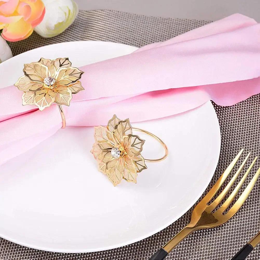 Table Decor Napkin Holder for Wedding Banquet, Dinner Party, Birthdays, Family Gatherings - 6Pcs Hollow Out Flower Napkin Rings