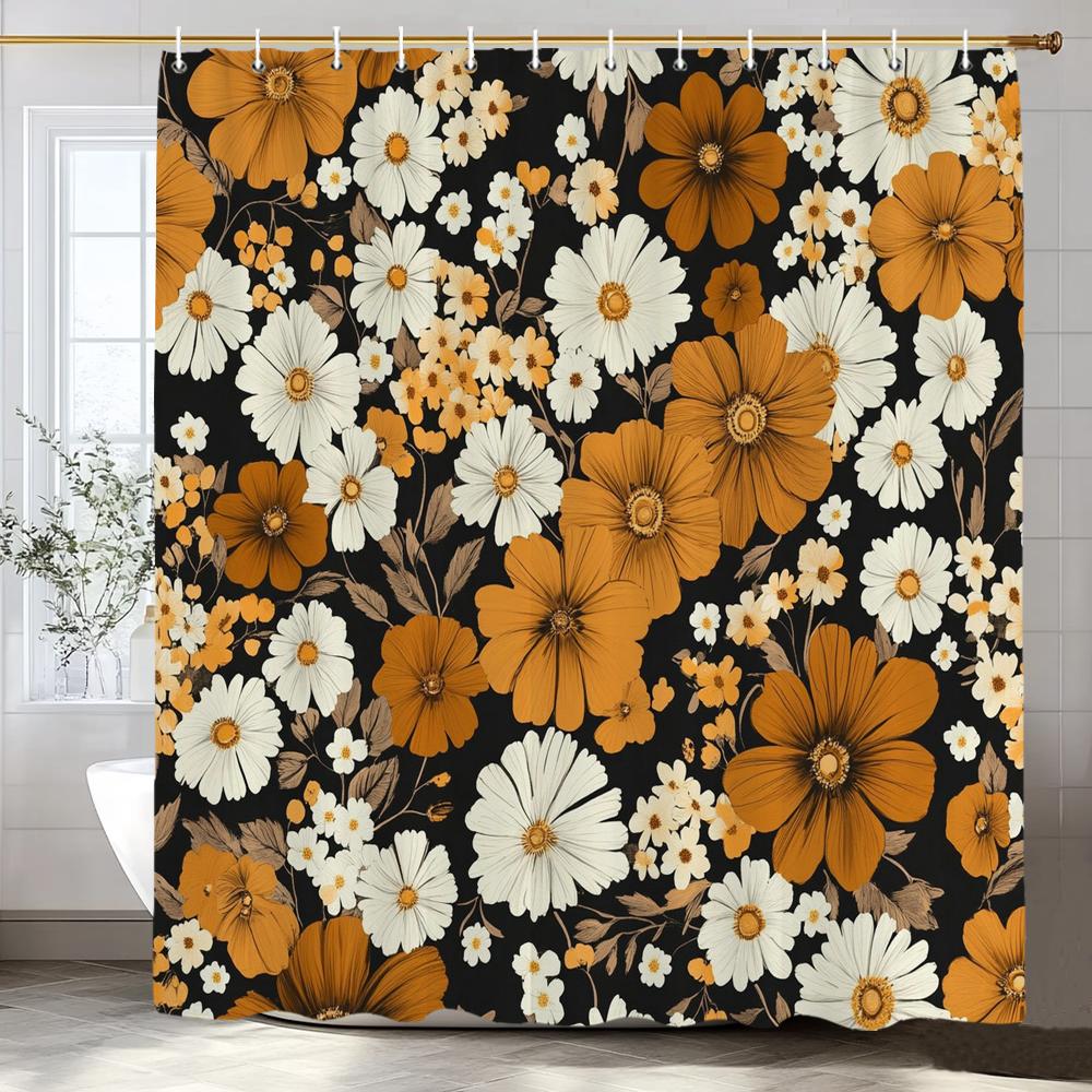 1 piece of retro floral pattern printed Shower Curtain, Bathroom Decorative Shower Curtain, Waterproof Shower Curtain with Hooks