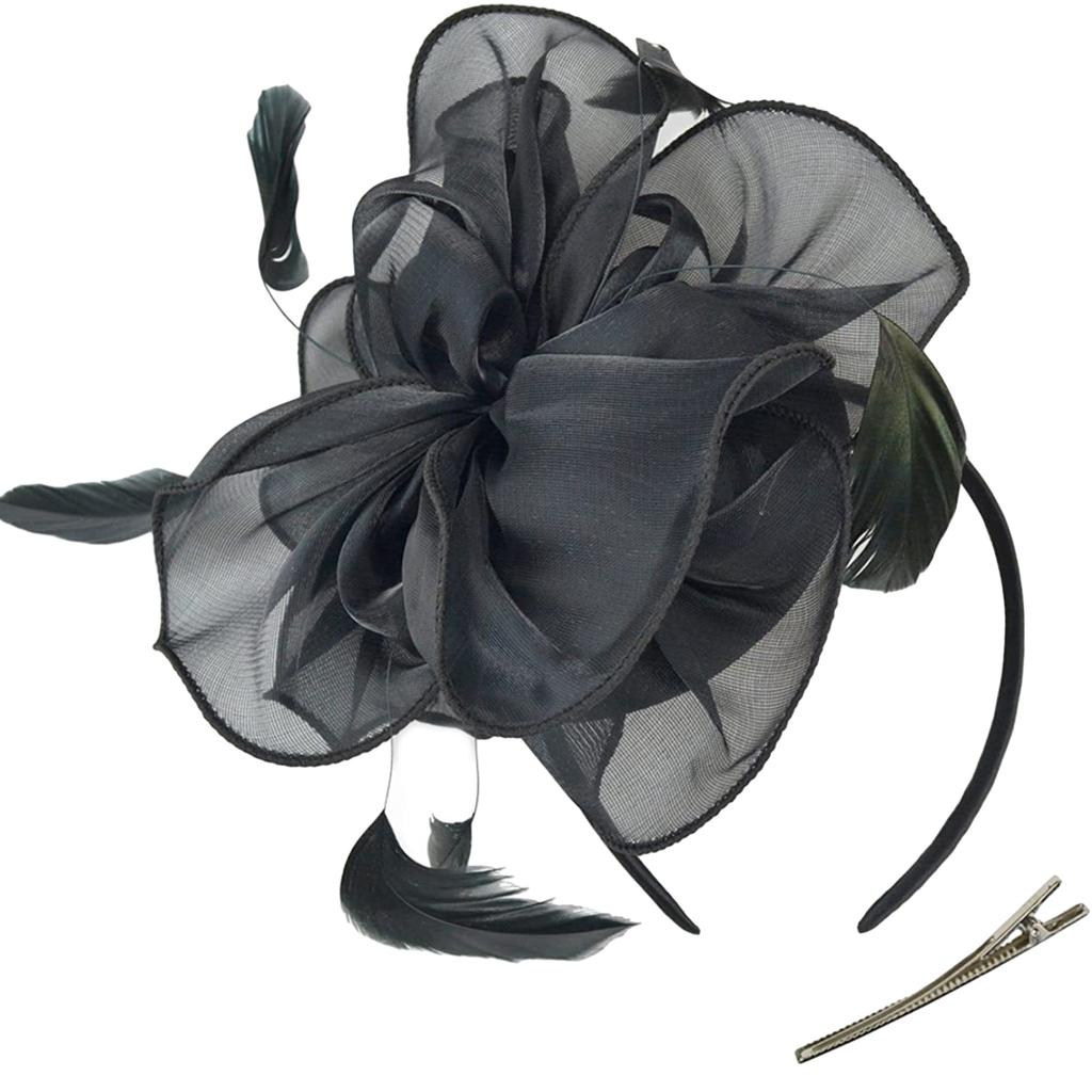 Tea Party Fascinator Hat for Party Wedding Women Feather Organza Fascinator Hair Pin Hat Big Flower Church Cap Headdress