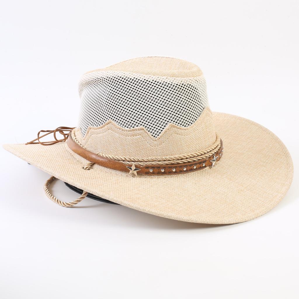 Western Cowboy Hat Men and Women Summer Breathable Sunscreen Visor Hat Big Brim Outdoor Travel Straw Top Hat
