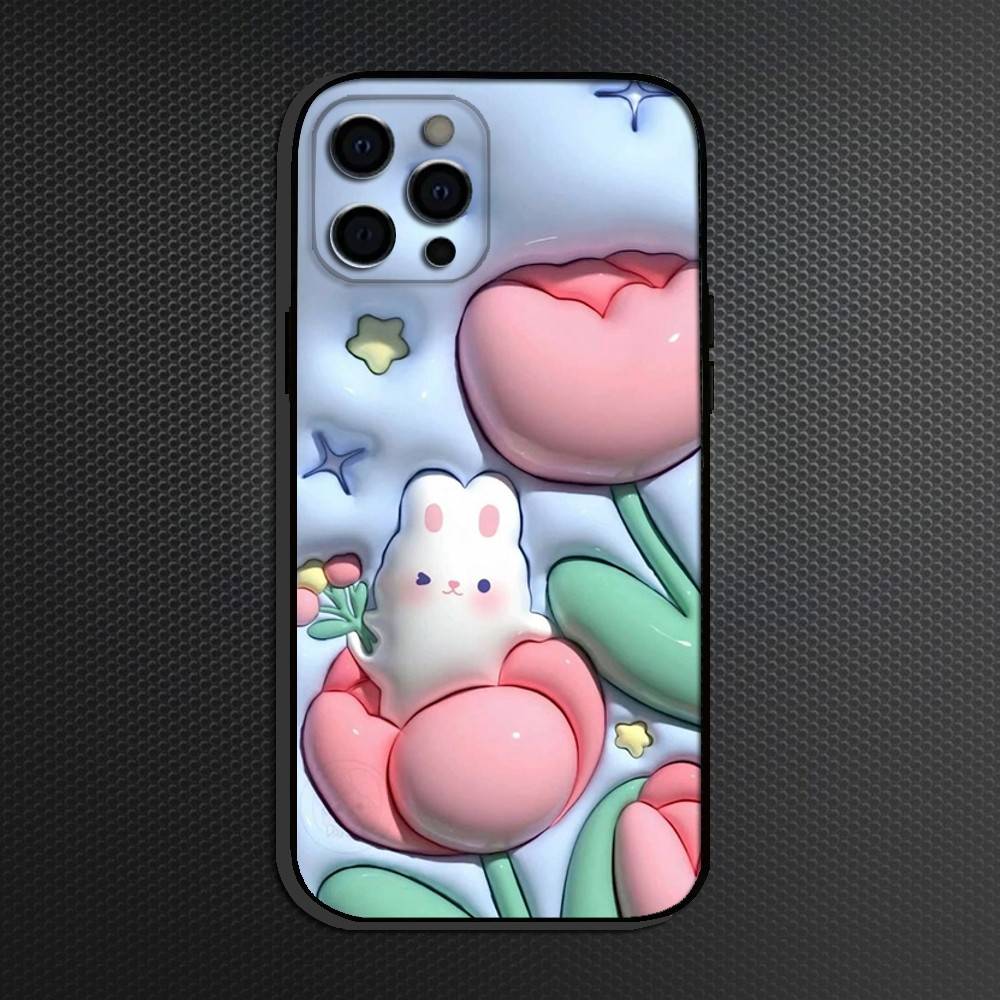 Kawaii Rabbit Phone Case For iPhone 16,15,14,13,12,11 Plus,Pro Max, Others Soft Black Cover